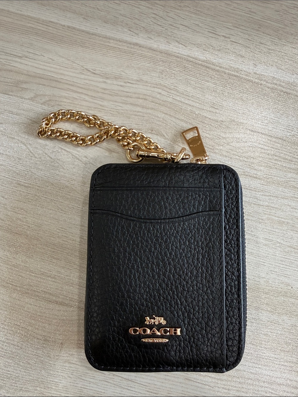 Coach Black Pebbled Leather Zip Card Case